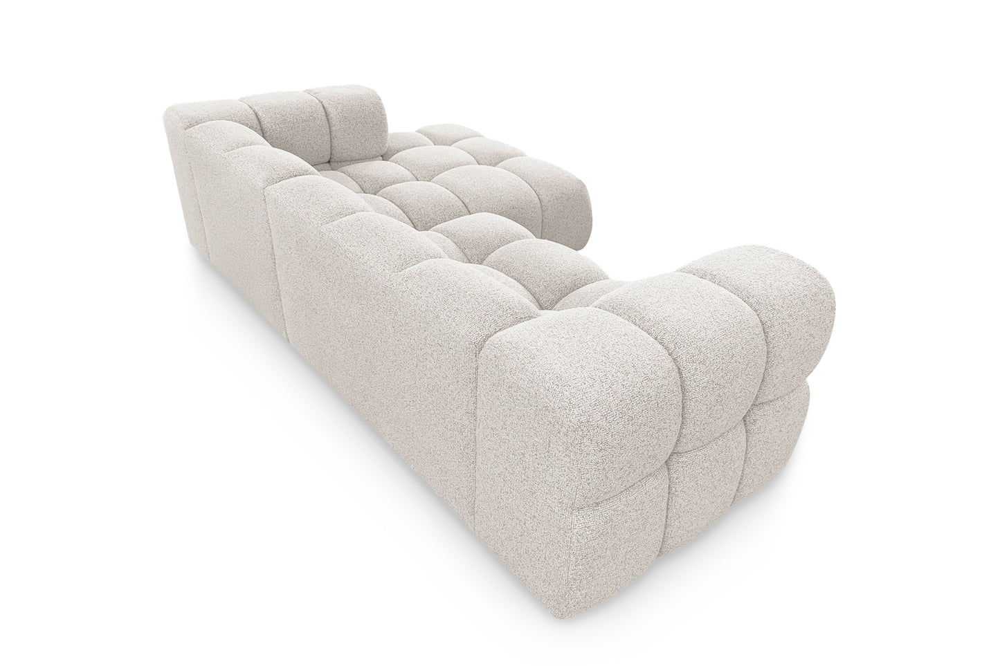 Ecksofa AVERRO 280x150 cm Puente 09 Beigegrau Ottomane RECHTS – Modernes Bubble-Sofa mit weichem Chenille-Strukturstoff
