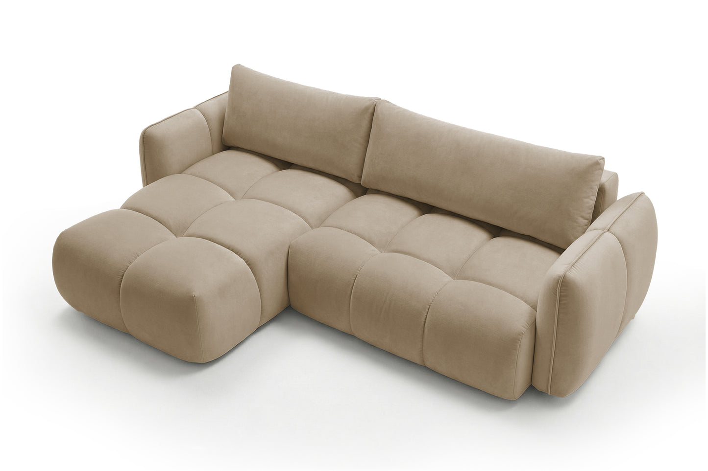 Ecksofa BELVEO mit Schlaffunktion und Bettkasten L-Form Ausrichtung Links Stoff Bluvel 28 Dunkelbeige