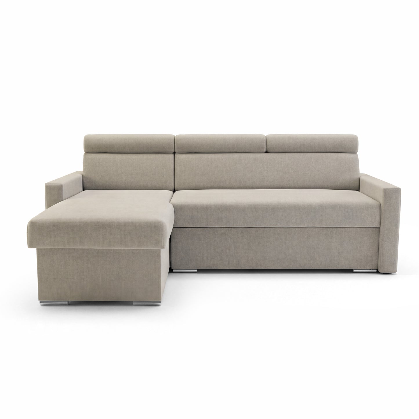 Ecksofa Vega L mit Schlaffunktion & Bettkasten – Samtstoff Best Beige– Zero-Wall Design Wandbündig – L-Form Sofa Freistehend