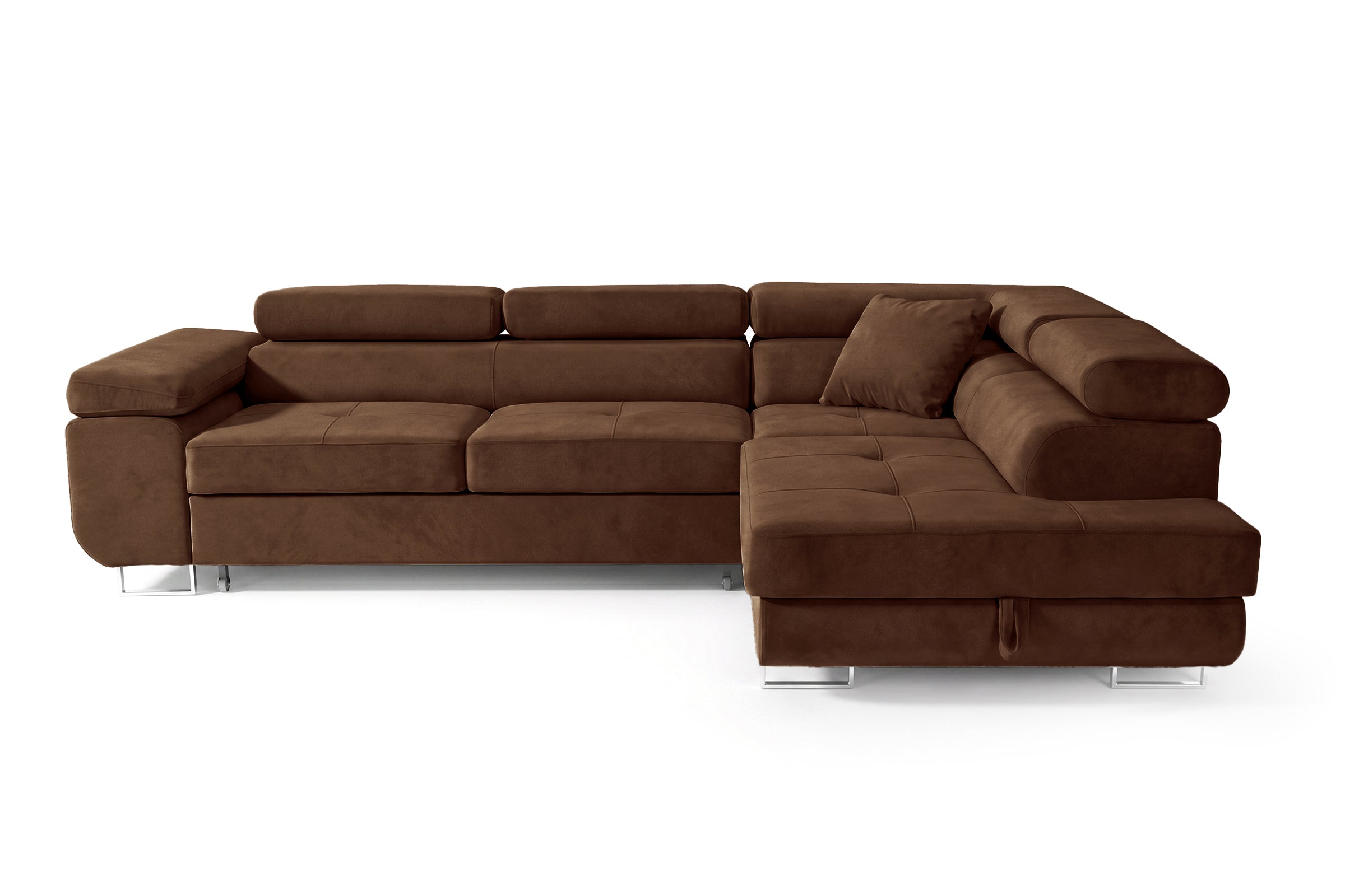 Ecksofa Luca L-Form Dunkelbraun Stoff Element 25 rechte Ottomane mit Schlaffunktion & Bettkasten