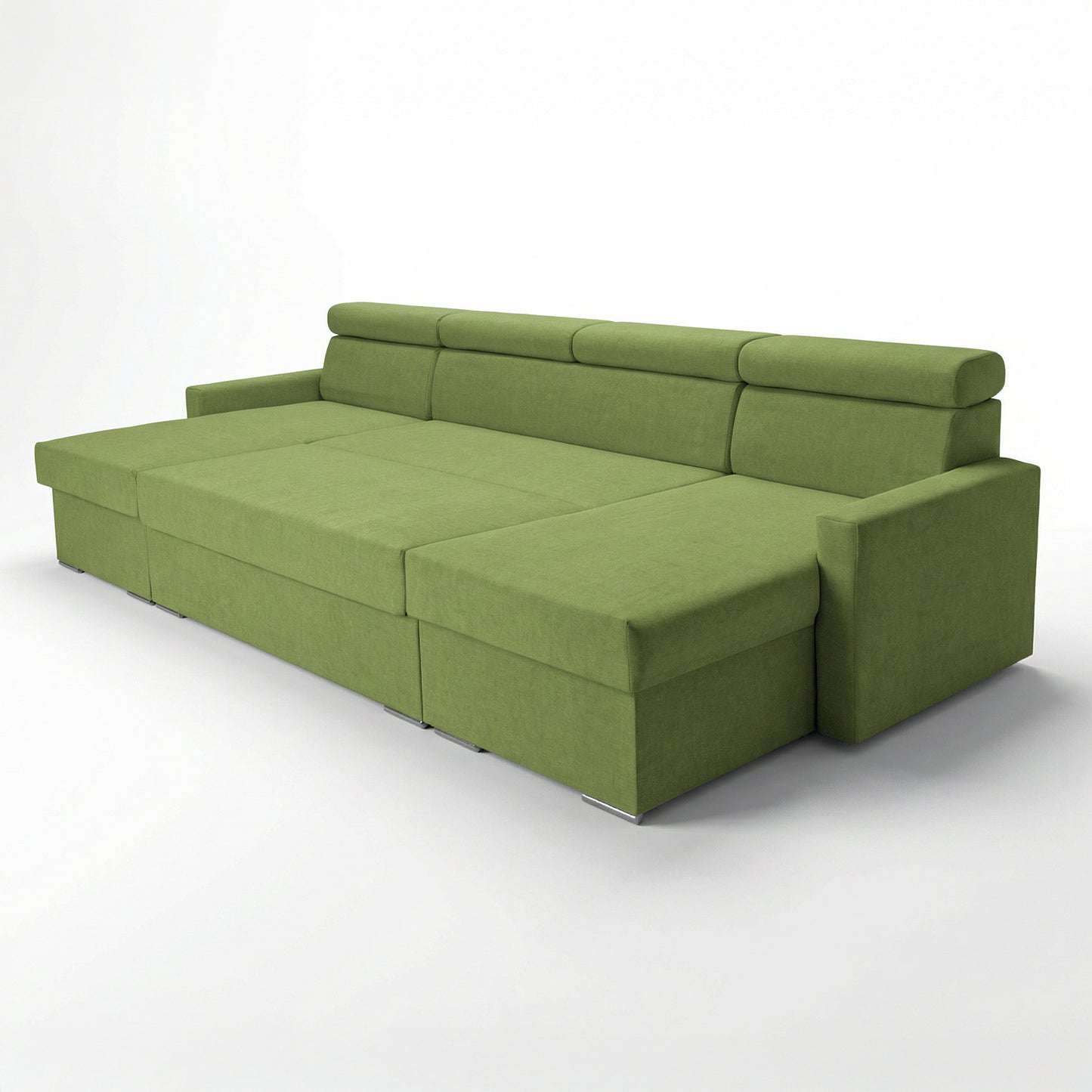 Vega U Ecksofa nach Maß | Breite anpassbar | Schlaffunktion 2 Bettkästen U-Form verstellbare Kopfstützen Samtstoff Best 305x151 cm (Grün)