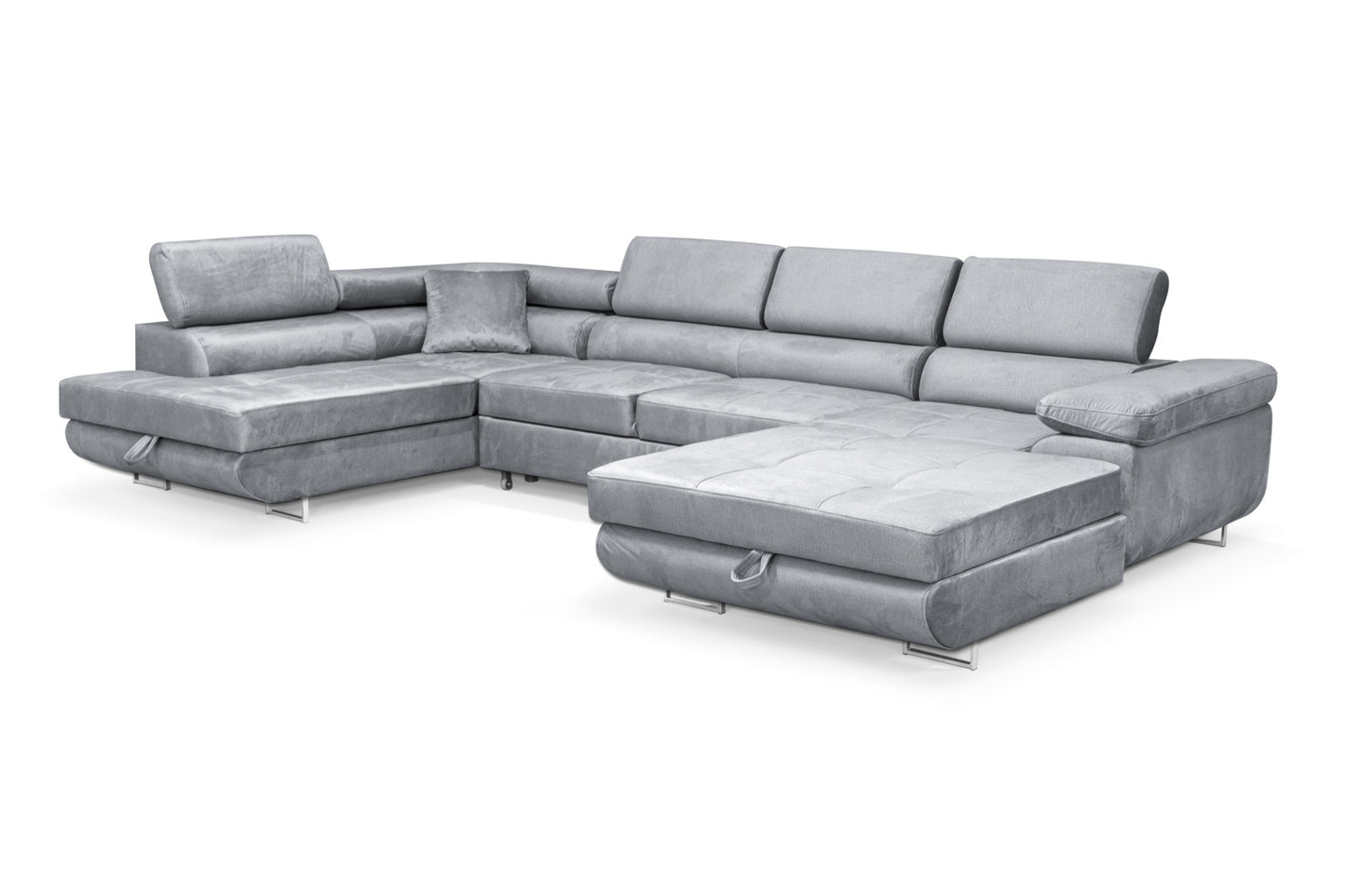 Sofiland Aller XXL U-förmiges Ecksofa, linke Ausrichtung, mit Schlaffunktion, Couchgarnitur mit 2 Bettkästen, Wohnzimmersofa Hellgrau MONOLITH 84, Sofa, Bettsofa, Couch