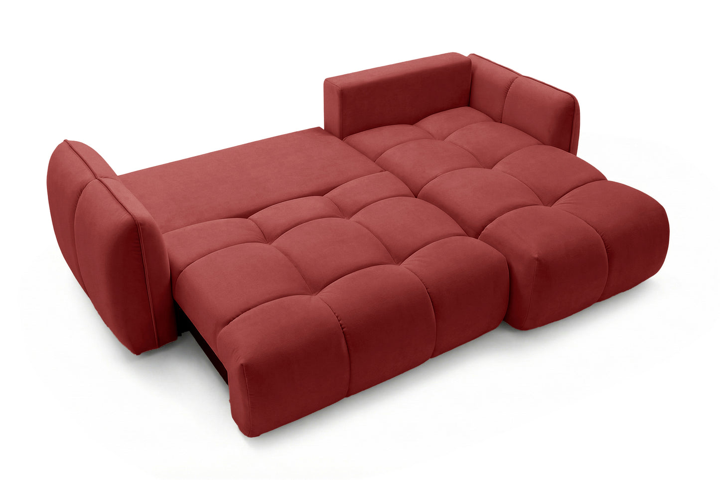 Ecksofa BELVEO mit Schlaffunktion und Bettkasten L-Form Ausrichtung Rechts Stoff Bluvel 59 Rot