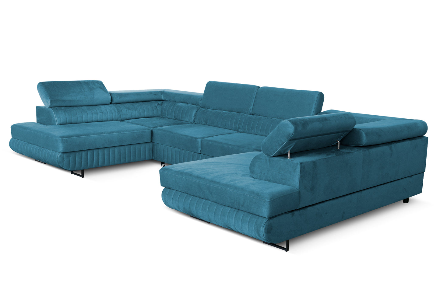 Große U-Form Schlafsofa mit Bettkasten & Agmamito Element Bezug, Türkis Magnum U Sofiland