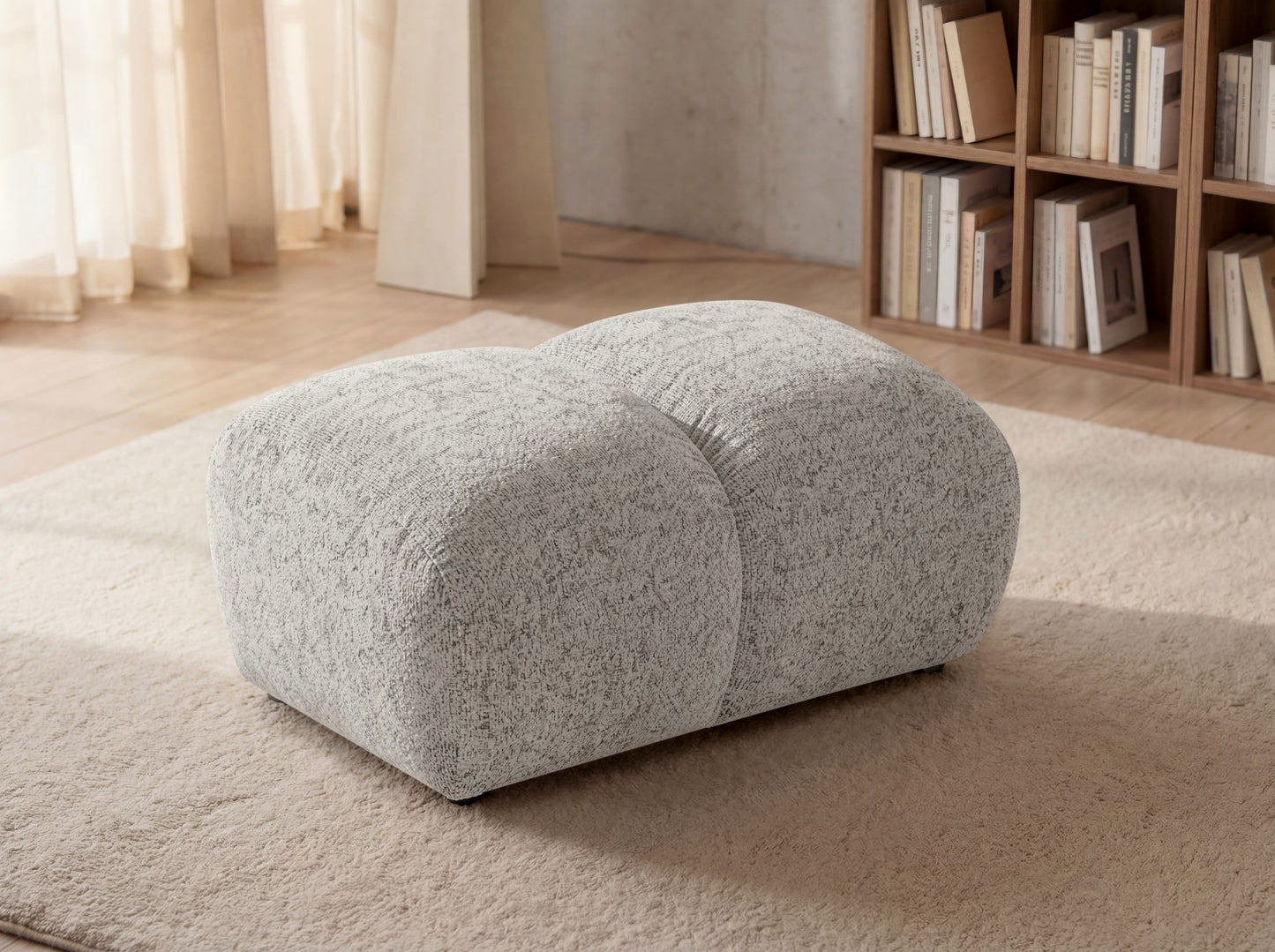 Lounge-Hocker SAVIO – Stoff Puente 06 Hellgrau – 90x70 cm – Design-Sitzpouf mit Premium HR-Komfort