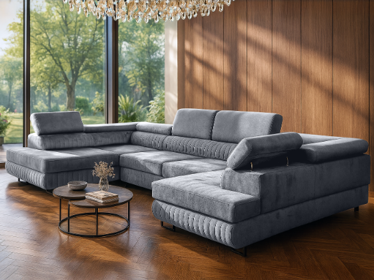 U-förmiges Schlafsofa Magnum Hellgrau 345x202 cm – Flexibles Design ohne feste Seite