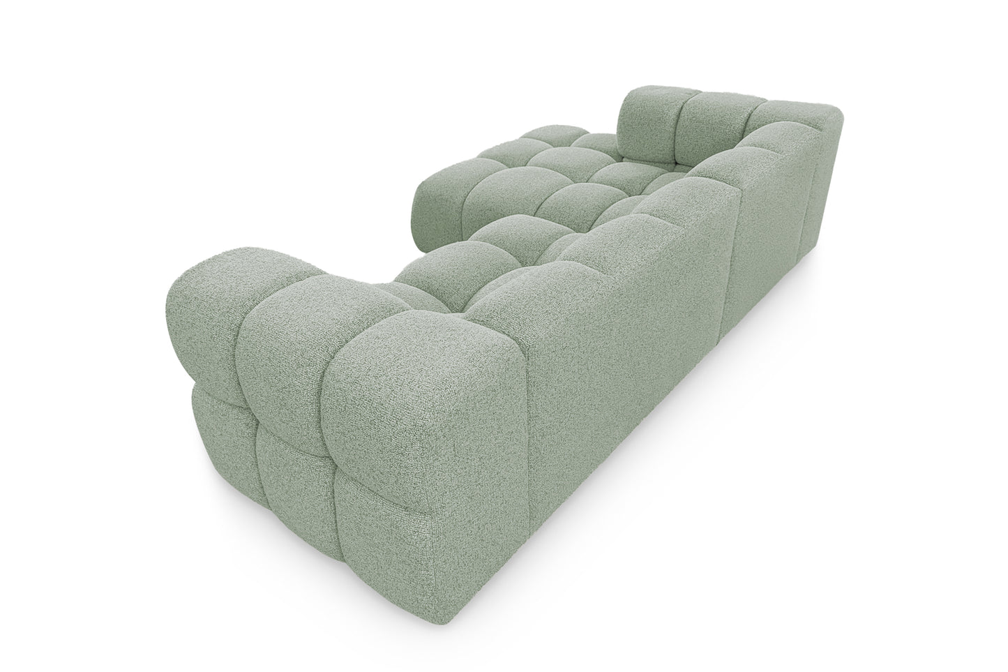 Ecksofa AVERRO 280x150 cm Puente 33 Salbeigrün Ottomane Links – Modernes Bubble-Sofa mit weichem Chenille-Strukturstoff