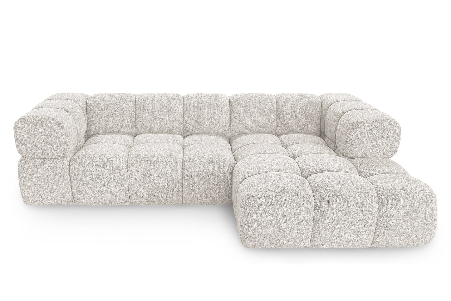 Ecksofa AVERRO 280x150 cm Puente 09 Beigegrau Ottomane RECHTS – Modernes Bubble-Sofa mit weichem Chenille-Strukturstoff
