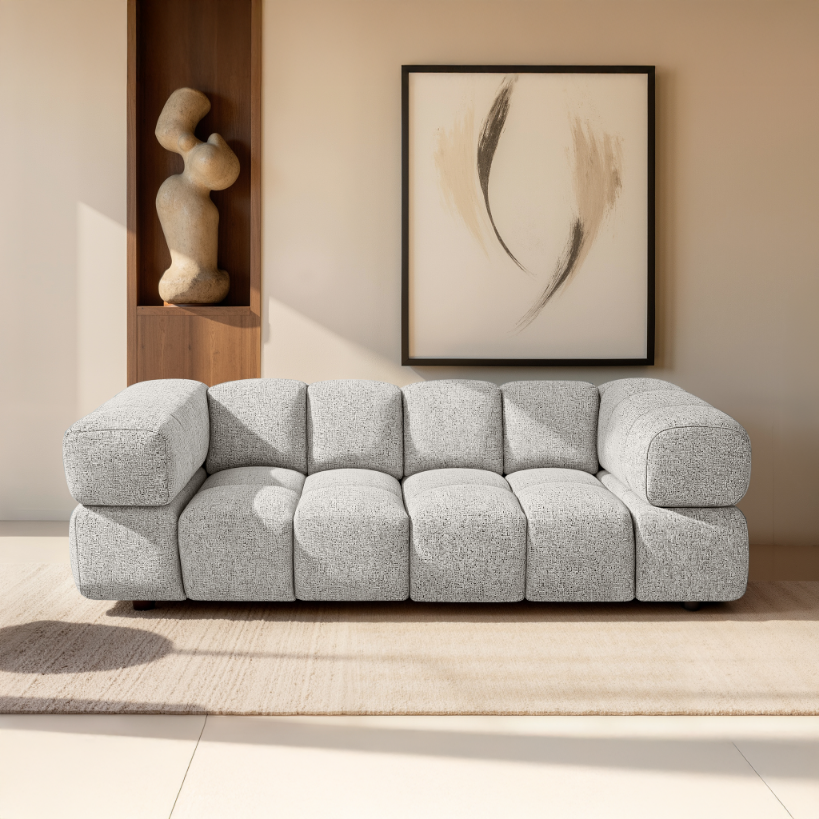 Designer-Sofa 3-Sitzer TONDO PUENTE 09 – Strukturstoff in Bouclé-Optik – Wellenförmiges Design – Hellgrau