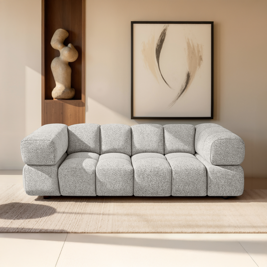 Designer-Sofa 3-Sitzer TONDO PUENTE 09 – Strukturstoff in Bouclé-Optik – Wellenförmiges Design – Hellgrau