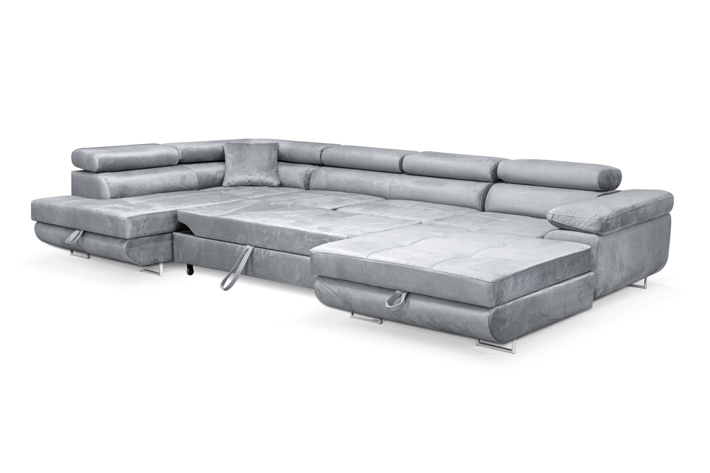Sofiland Aller XXL U-förmiges Ecksofa, linke Ausrichtung, mit Schlaffunktion, Couchgarnitur mit 2 Bettkästen, Wohnzimmersofa Hellgrau MONOLITH 84, Sofa, Bettsofa, Couch