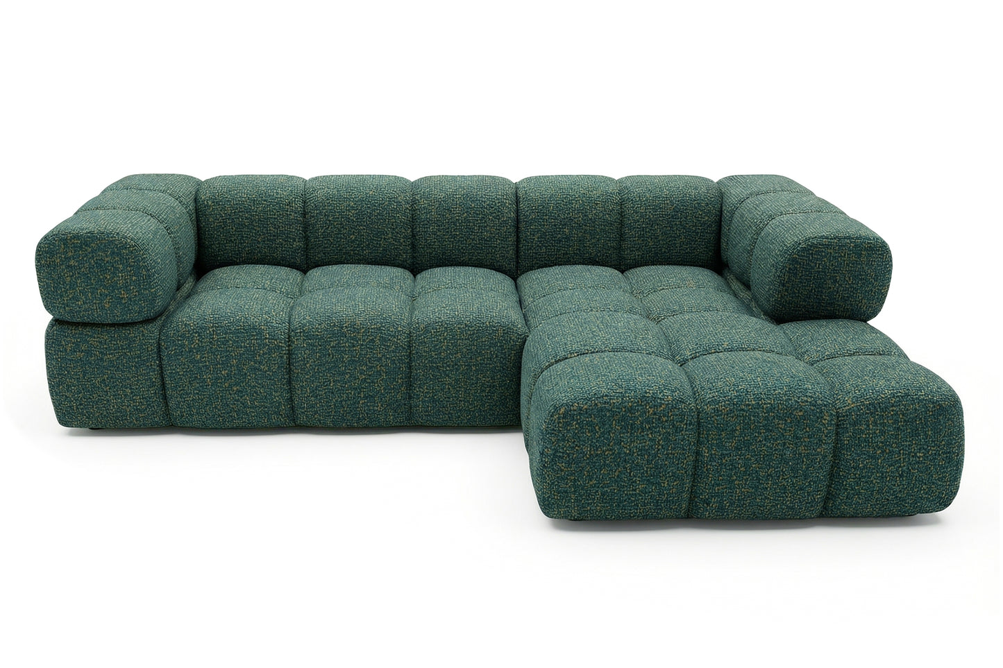 Ecksofa AVERRO 280x150 cm Puente 37 Dunkelgrün Ottomane RECHTS – Modernes Bubble-Sofa mit weichem Chenille-Strukturstoff
