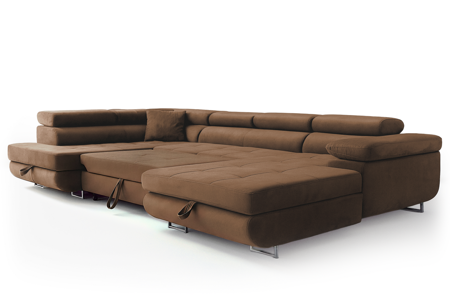 Wohnlandschaft Aller XXL U-Form links Schlaffunktion 2 Bettkästen Beige