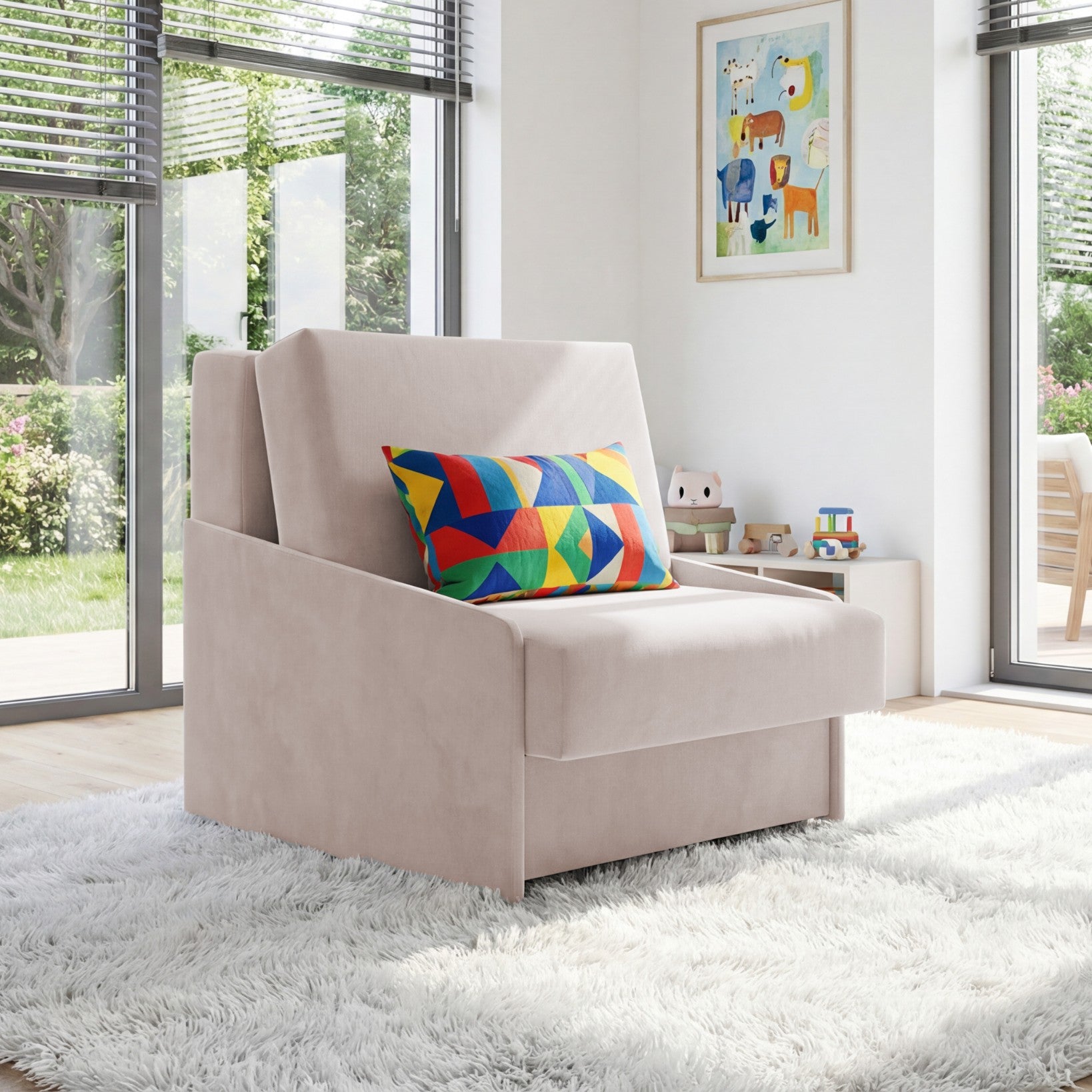 Jupiter Schlafsessel mit Bettkasten & Schlaffunktion 90x105 cm Samt-Velvet  Beige
