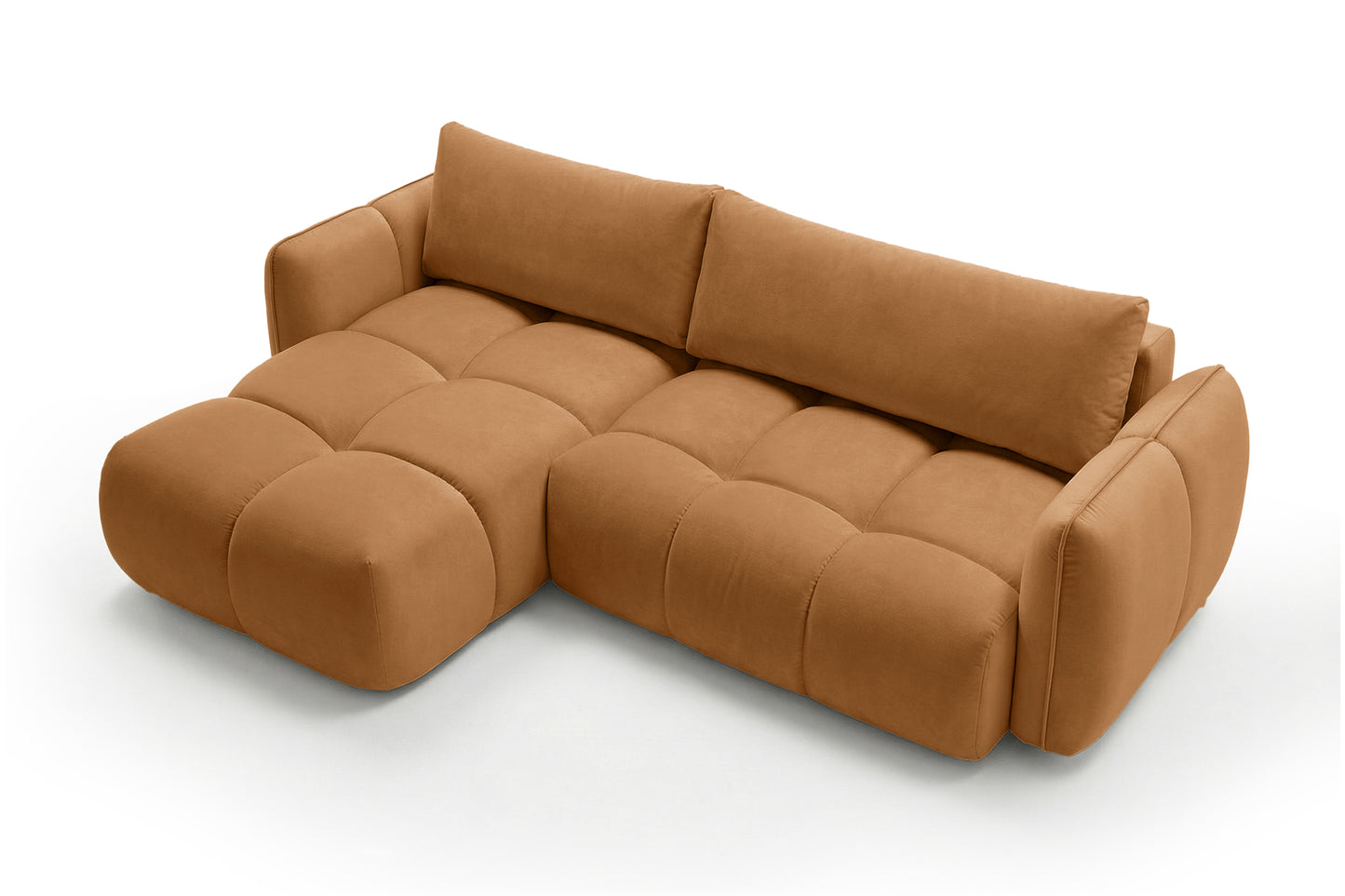 Ecksofa BELVEO mit Schlaffunktion und Bettkasten L-Form Ausrichtung Links Stoff Bluvel 4215 Rostbraun