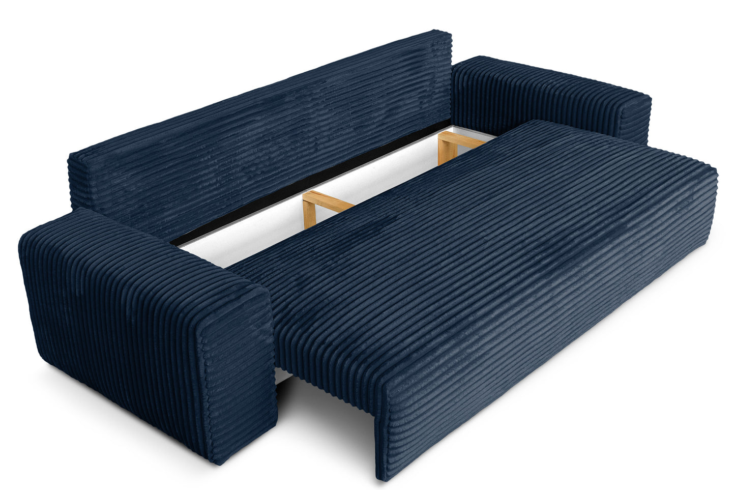 Sofa CORDO von Sofiland - Schlafsofa mit Bettkasten, Cord-Sofa 265x105 cm, Marineblau 77