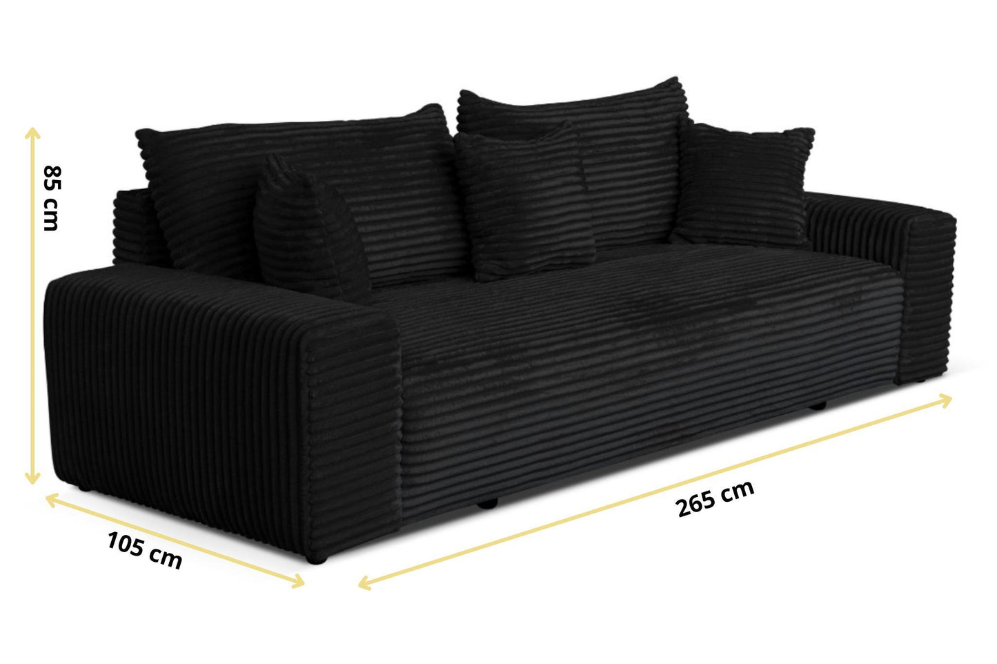 Sofa CORDO von Sofiland - Schlafsofa mit Bettkasten, Cord-Sofa 265x105 cm, Schwarz
