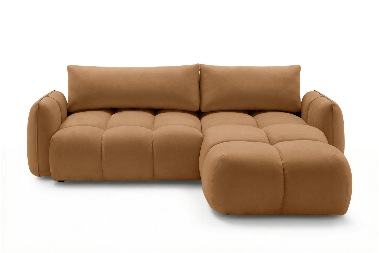 Ecksofa BELVEO mit Schlaffunktion und Bettkasten L-Form Ausrichtung rechts Stoff Bluvel 4215 Rostbraun