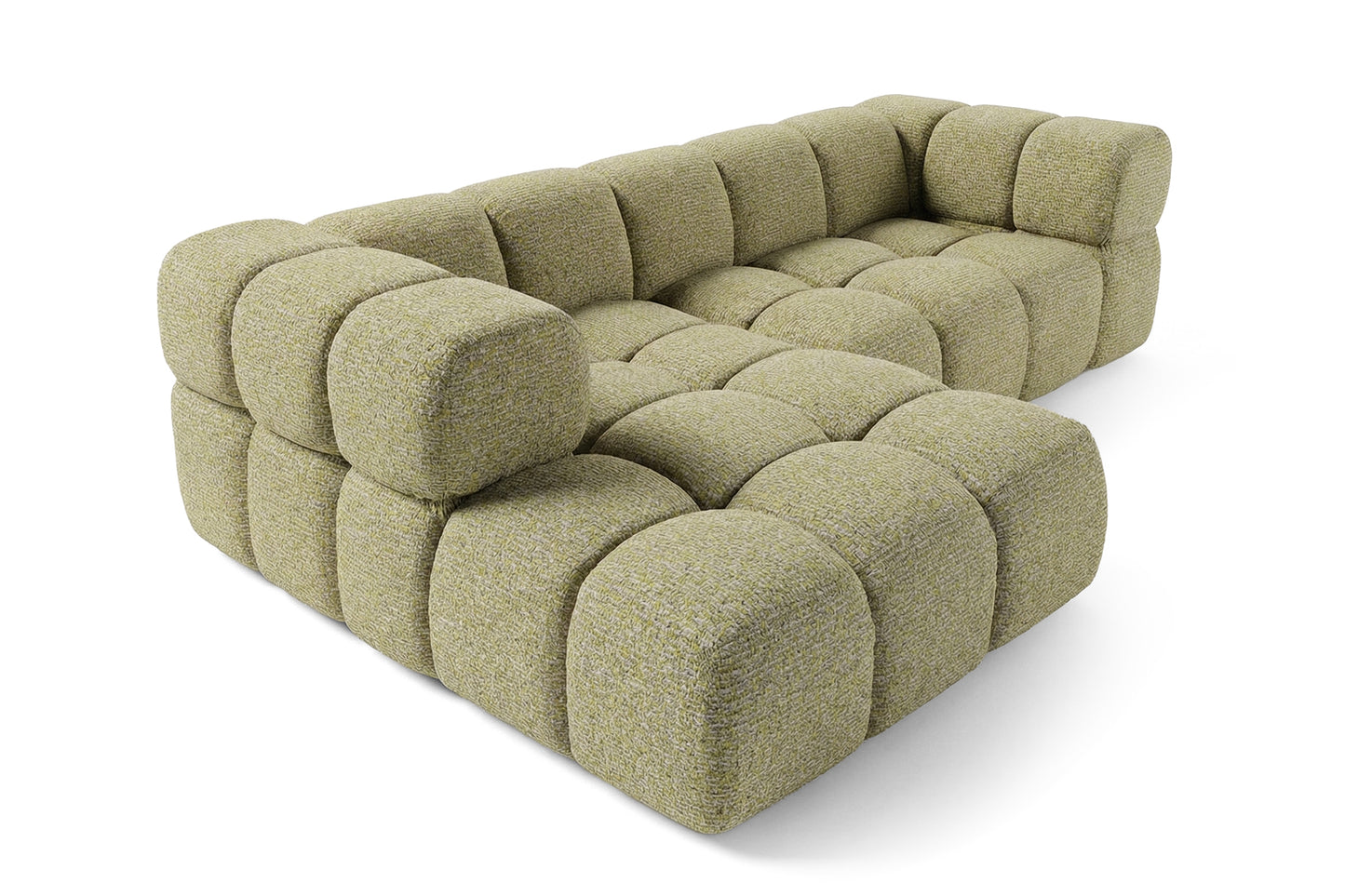 Ecksofa AVERRO 280x150 cm Puente 41 Senfgelb Ottomane Links – Modernes Bubble-Sofa mit weichem Chenille-Strukturstoff