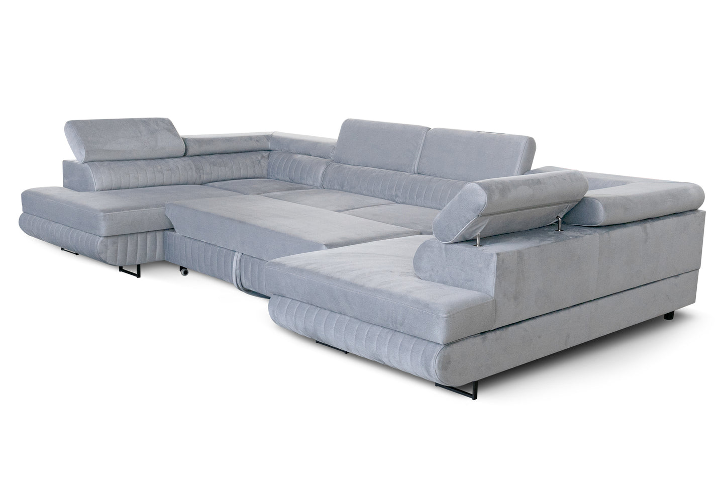 U-Form Schlafsofa Magnum Hellgrau 345x202 cm – Flexibles Design ohne feste Seite