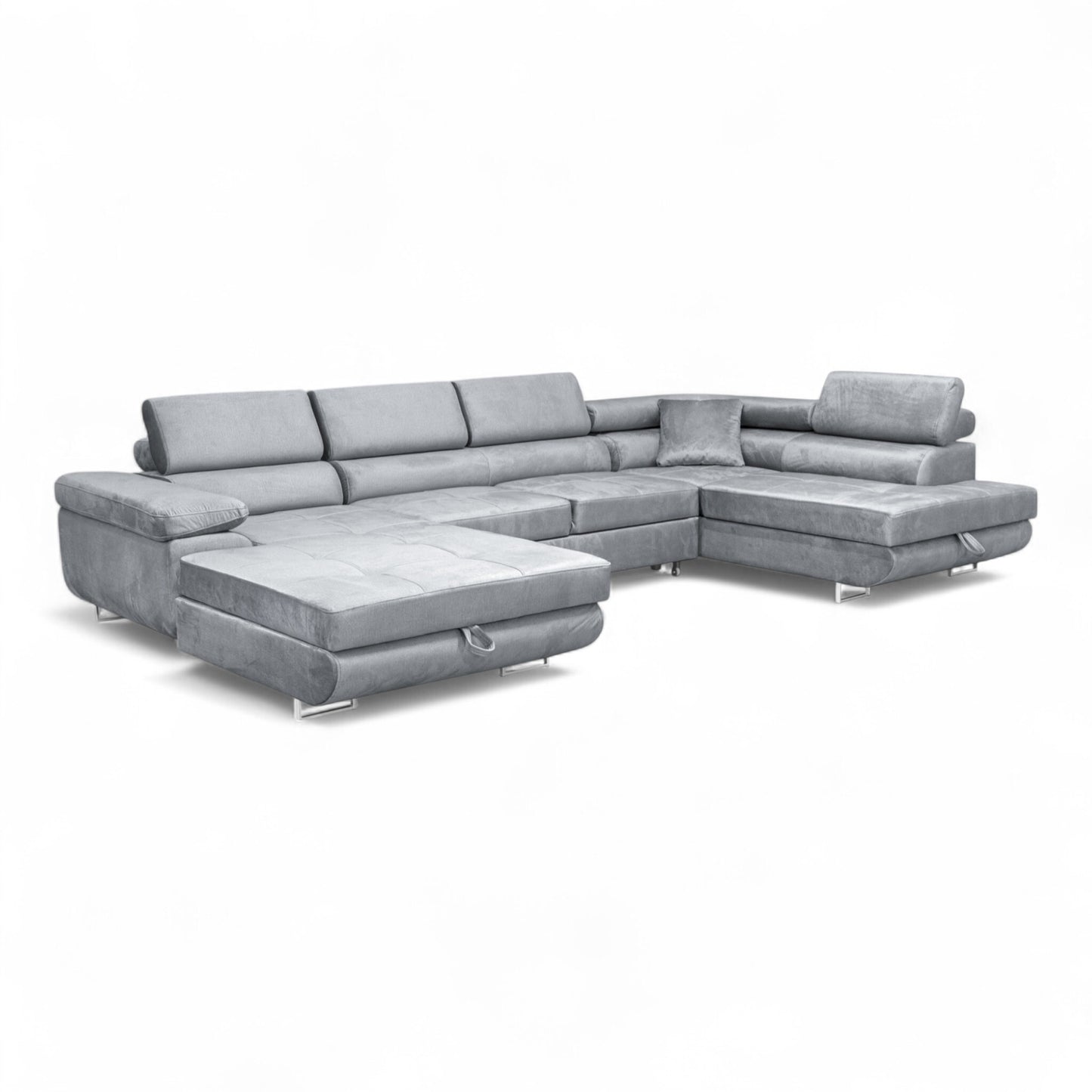 Sofiland Aller XXL U-Form Ecksofa rechts mit Schlaffunktion, Couchgarnitur mit 2 Bettkästen, Wohnzimmersofa Hellgrau MONOLITH 84, Sofa, Bettsofa