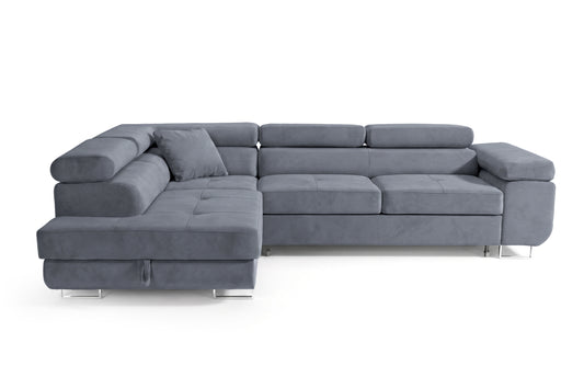 Ecksofa Luca L-Form Grau Stoff Element 23 Linke Ottomane mit Schlaffunktion & Bettkasten