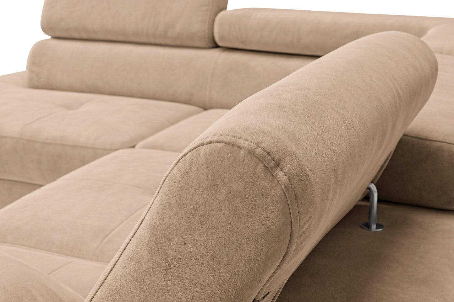 Ecksofa Luca L-Form Beige Stoff Element 06 Linke Ottomane mit Schlaffunktion & Bettkasten
