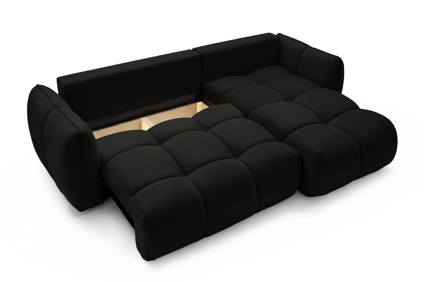 Ecksofa BELVEO mit Schlaffunktion und Bettkasten L-Form Ausrichtung Rechts Stoff Bluvel 19 Schwarz