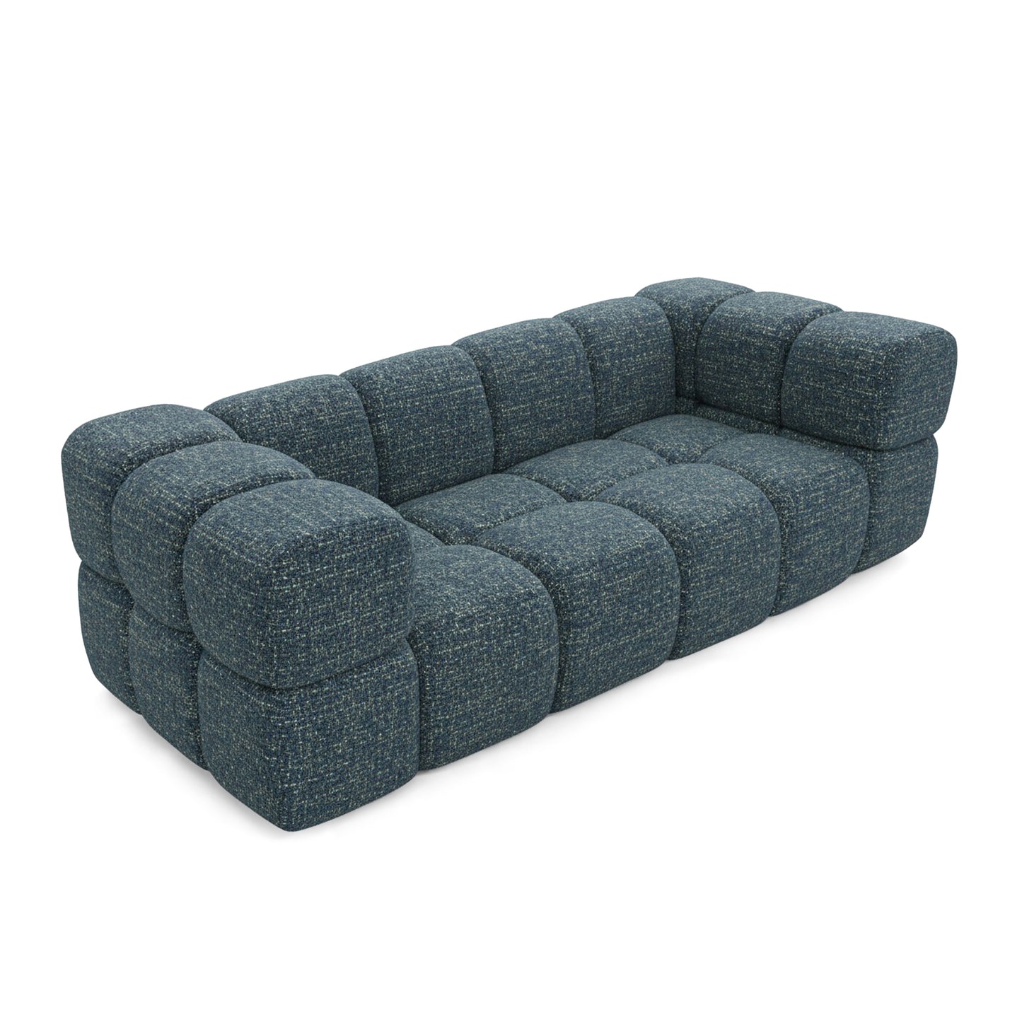 Design-Sofa 3-Sitzer TONDO PUENTE 39 – Strukturstoff in Bouclé-Optik – Wellenförmiges Design – Dunkelblau