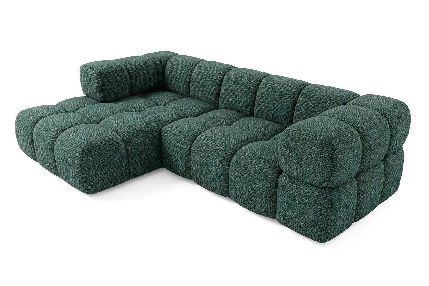 Ecksofa AVERRO 280x150 cm Puente 37 Dunkelgrün Ottomane Links – Modernes Bubble-Sofa mit weichem Chenille-Strukturstoff