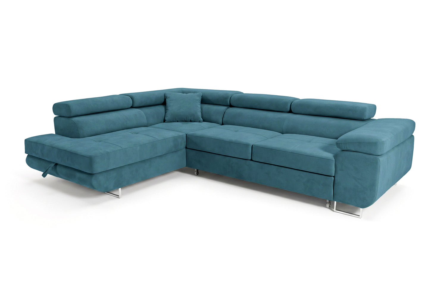 Ecksofa Luca L-Form Türkis Stoff Element 14 Links Ottomane mit Schlaffunktion & Bettkasten