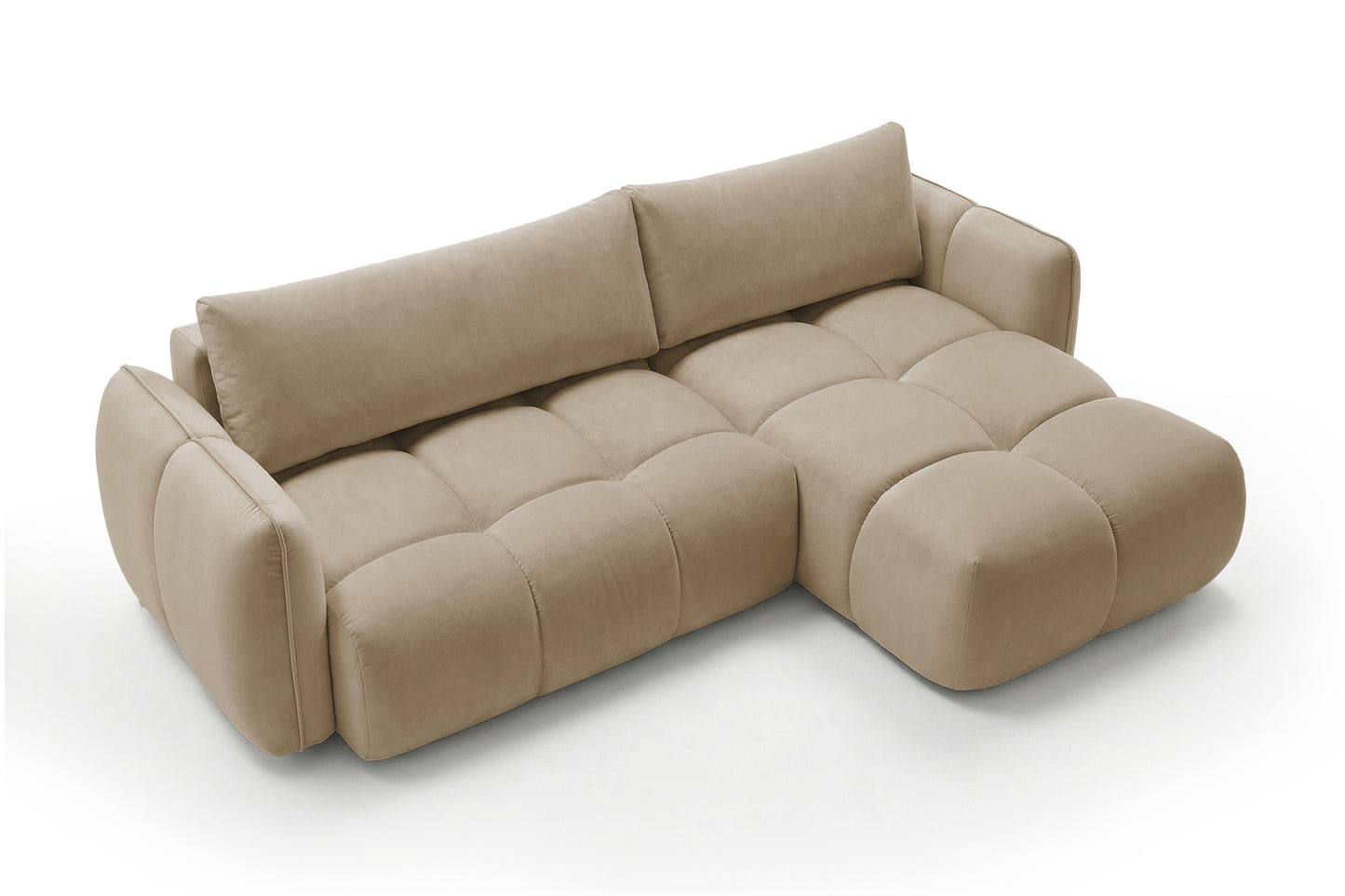 Ecksofa BELVEO mit Schlaffunktion und Bettkasten L-Form Ausrichtung Rechts Stoff Bluvel 28 Dunkelbeige