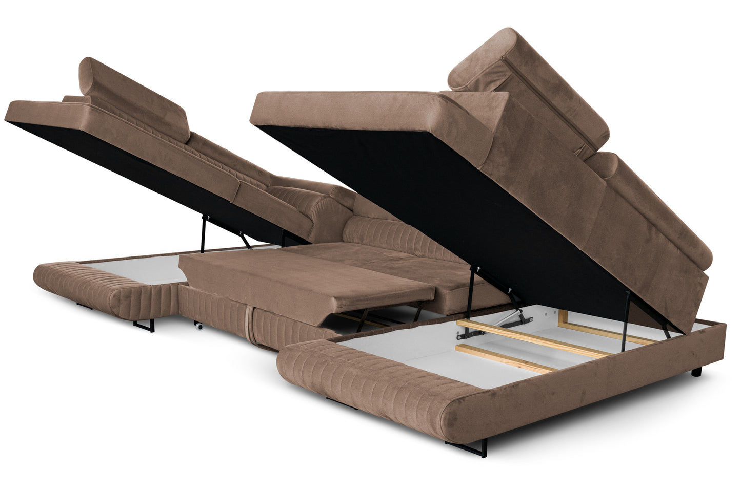 U-Form Schlafsofa Magnum Braun 345x202 cm – Flexibles Design ohne feste Seite