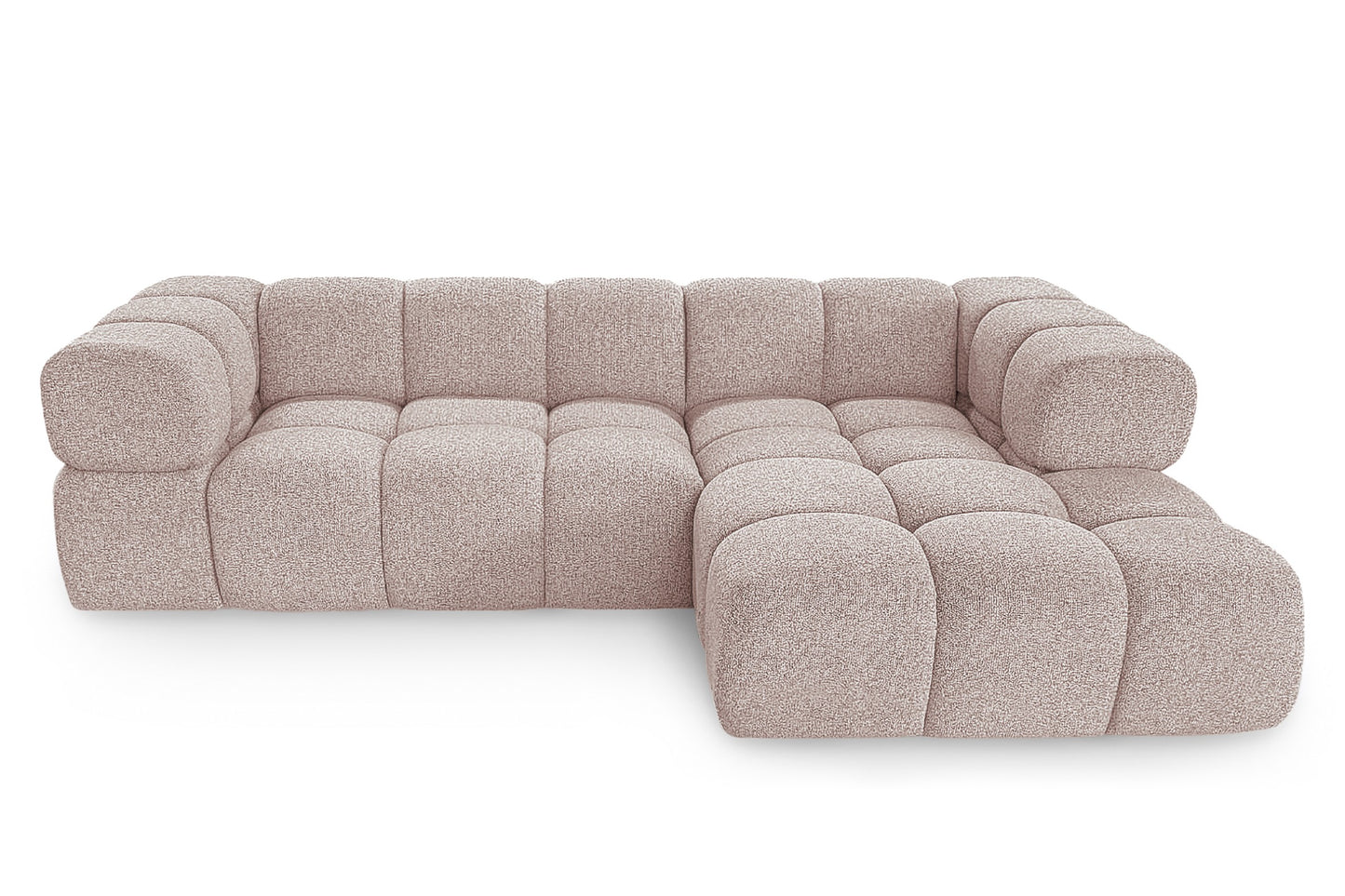 Ecksofa AVERRO 280x150 cm Puente 68 Altrosa Ottomane RECHTS – Modernes Bubble-Sofa mit Bweichem Chenille-Strukturstoff