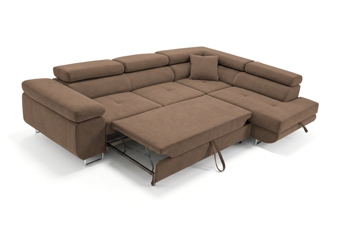 Ecksofa Luca L-Form Braun Stoff Element 05 Rechte Ottomane mit Schlaffunktion & Bettkasten