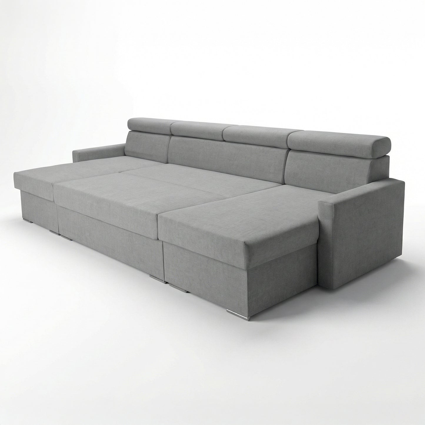 Vega U Ecksofa nach Maß | Breite anpassbar | Schlaffunktion 2 Bettkästen U-Form verstellbare Kopfstützen Samt-Stoff Best 305x151 cm (Stahlfarbe)
