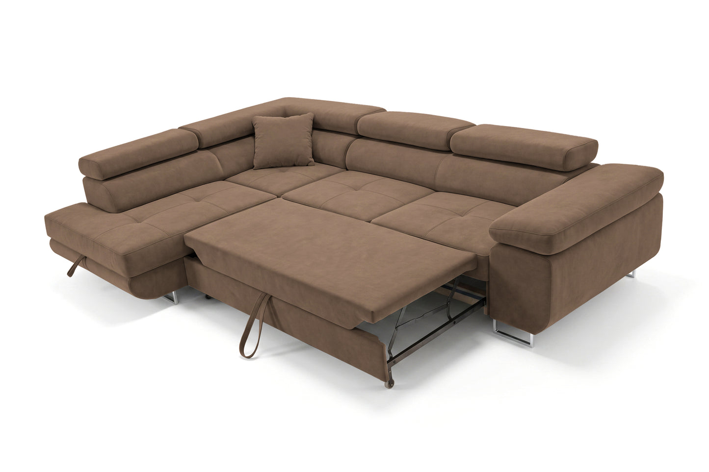 Ecksofa Luca L-Form Braun Stoff Element 05 Linke Ottomane mit Schlaffunktion & Bettkasten