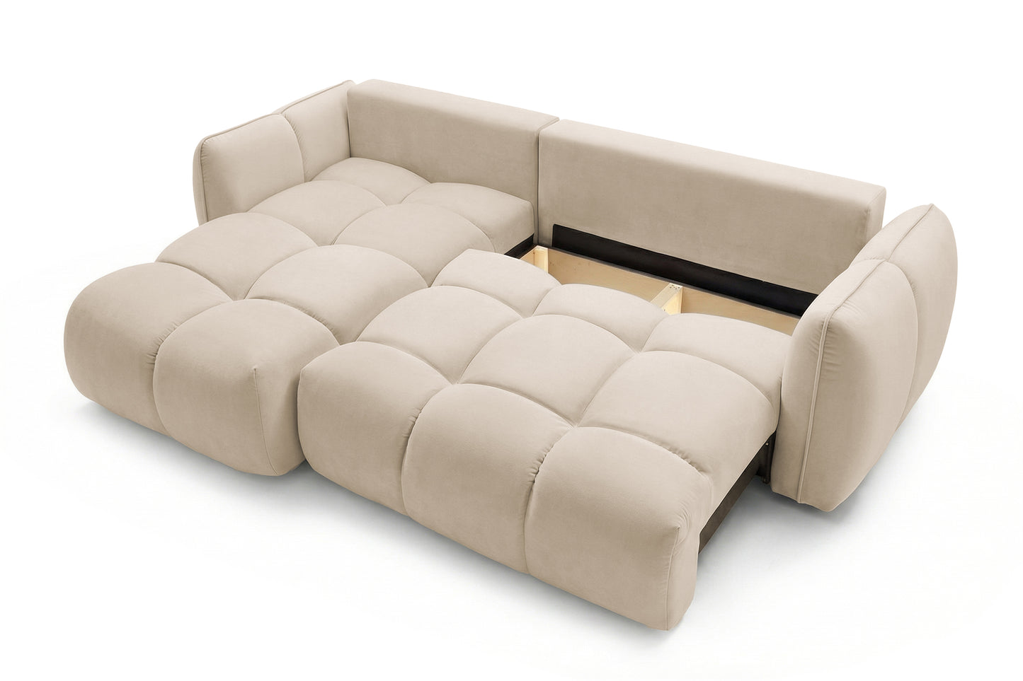 Ecksofa BELVEO mit Schlaffunktion und Bettkasten L-Form Ausrichtung Links Stoff Bluvel 22 Beige