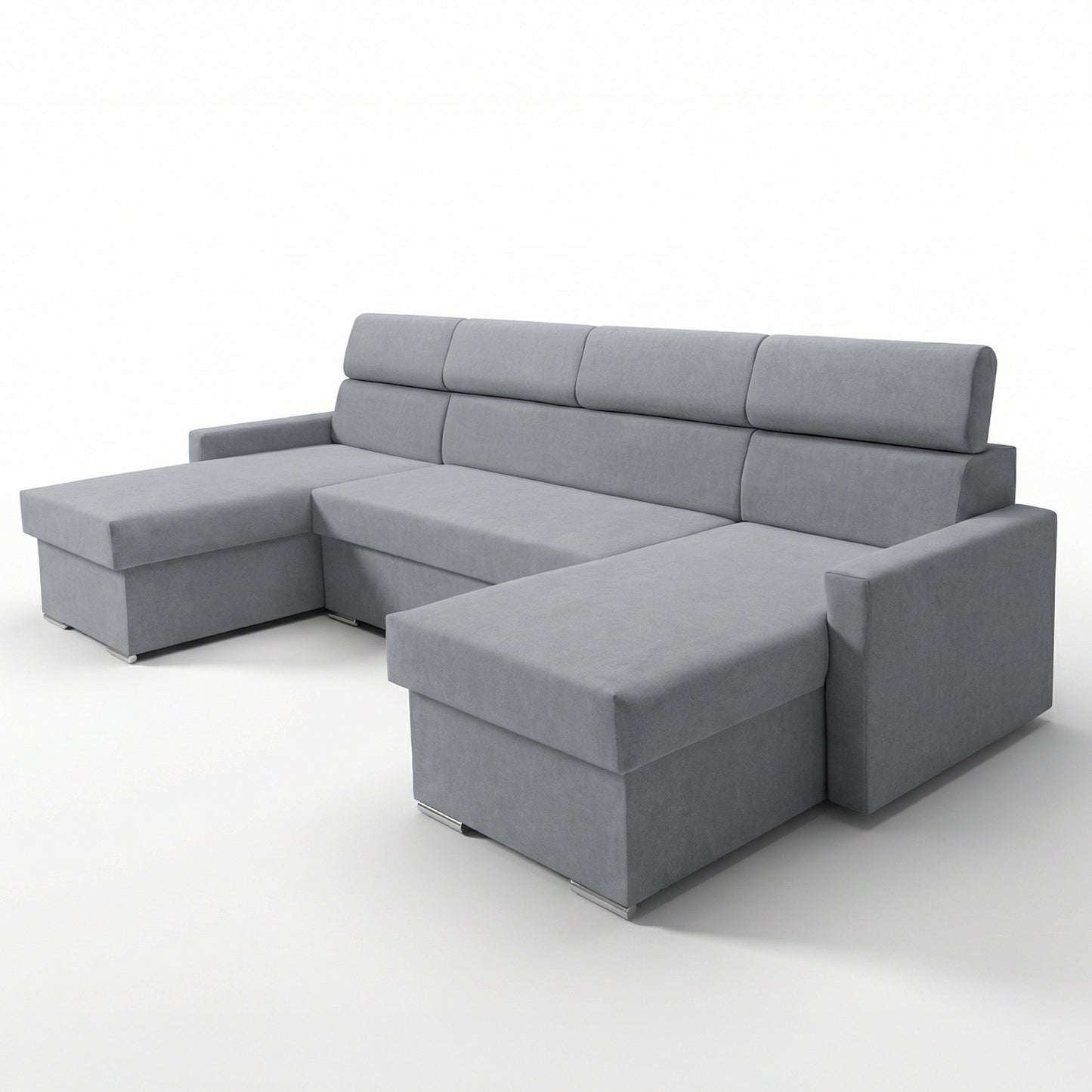 Vega U-Ecksofa nach Maß | Breite anpassbar | Schlaffunktion 2 Bettkästen U-Form verstellbare Kopfstützen Samtstoff Best 305x151 cm (Grau)