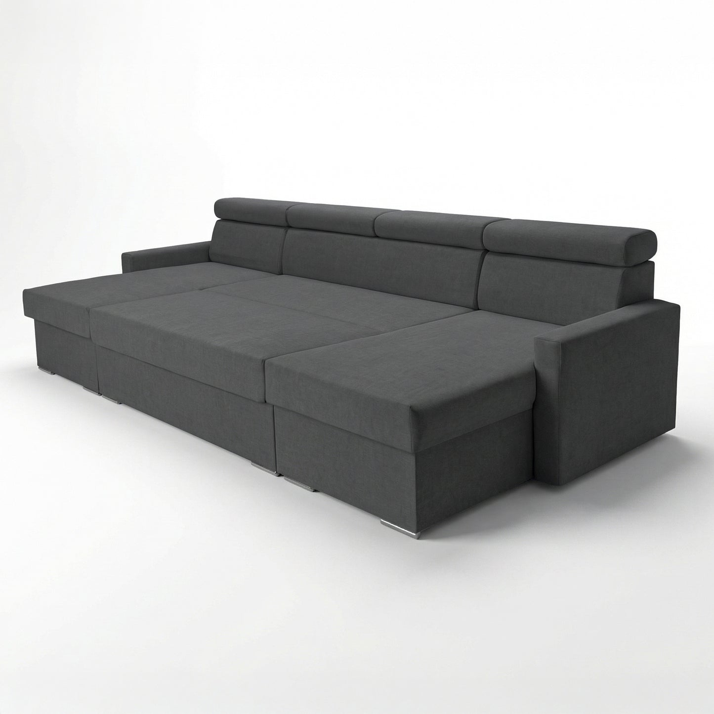 Vega U Wohnlandschaft mit Schlaffunktion und 2 Bettkasten Ecksofa in U-Form Verstellbare Kopfstützen Samt-Stoff Best 305x151 cm (Graphit)