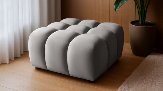 Design Sitzpouf Tondo 96x96 cm – Samt-Hocker Bluvel 03 Hellgrau– Moderner Bubble-Look – Premium Polsterhocker mit HR-Schaum