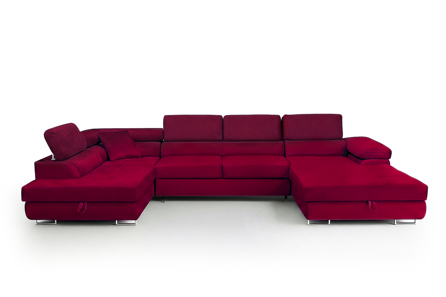Wohnlandschaft Aller U Monolith XXL-Ecksofa mit Schlaffunktion und zwei Bettkästen in Rot, linke Seite