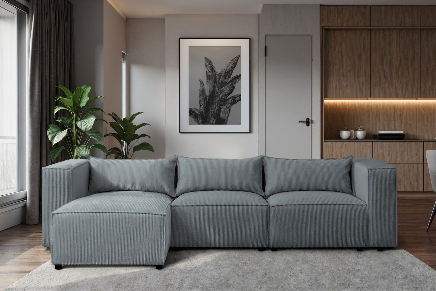 Ecksofa MODULO 290x185 cm Modulsofa Lincoln 85 Graublau– Modernes Design mit weichem Breitcord-Stoff