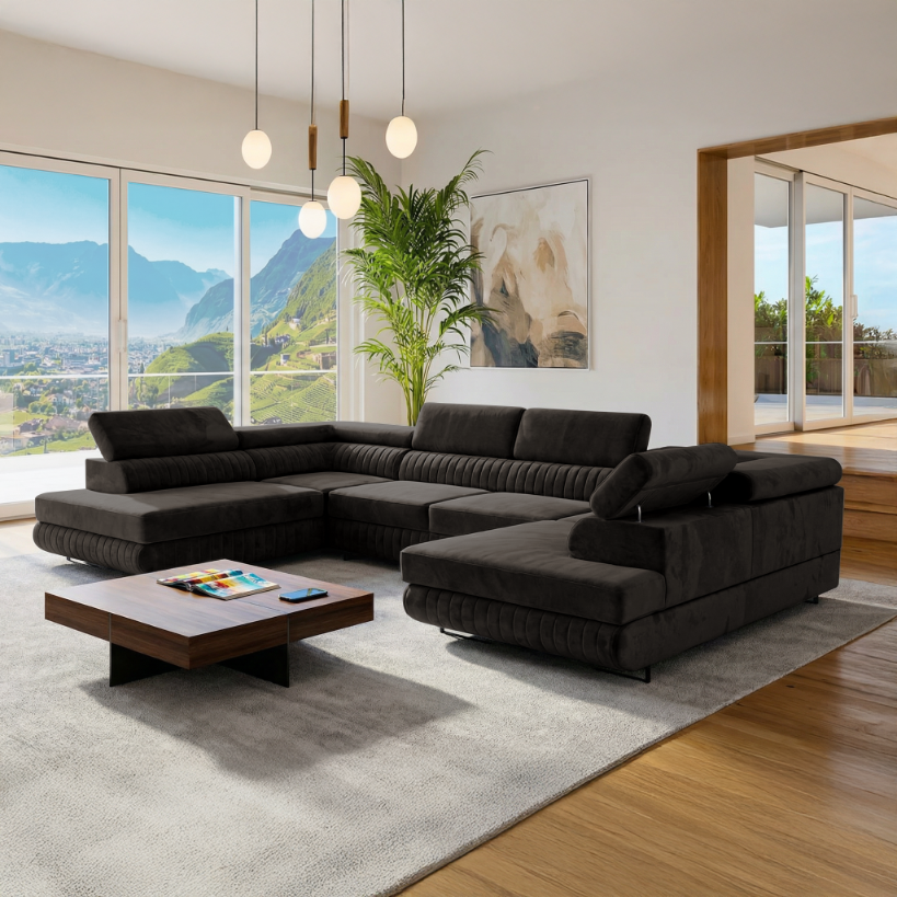U-förmiges Schlafsofa Magnum Graphit 345x202 cm – Flexibles Design ohne feste Seite