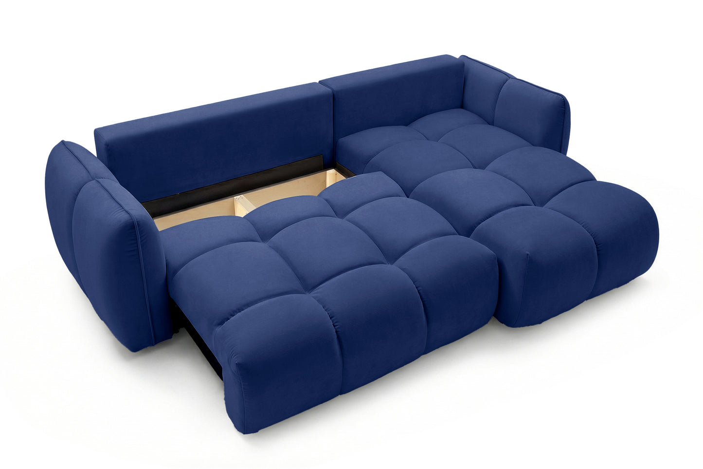 Ecksofa BELVEO mit Schlaffunktion und Bettkasten L-Form Ausrichtung Rechts Stoff Bluvel 86 Dunkelblau