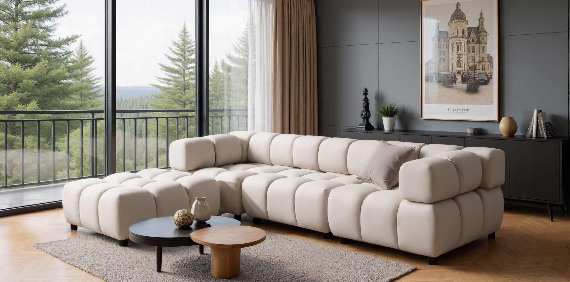 Ecksofa TONDO LC/RC 192x288cm Bluvel 22 Beige