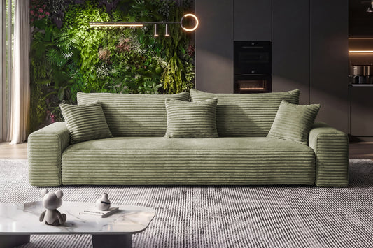 Sofa CORDO von Sofiland - Schlafsofa mit Bettkasten, Cord-Sofa 265x105 cm, Hellgrün 37
