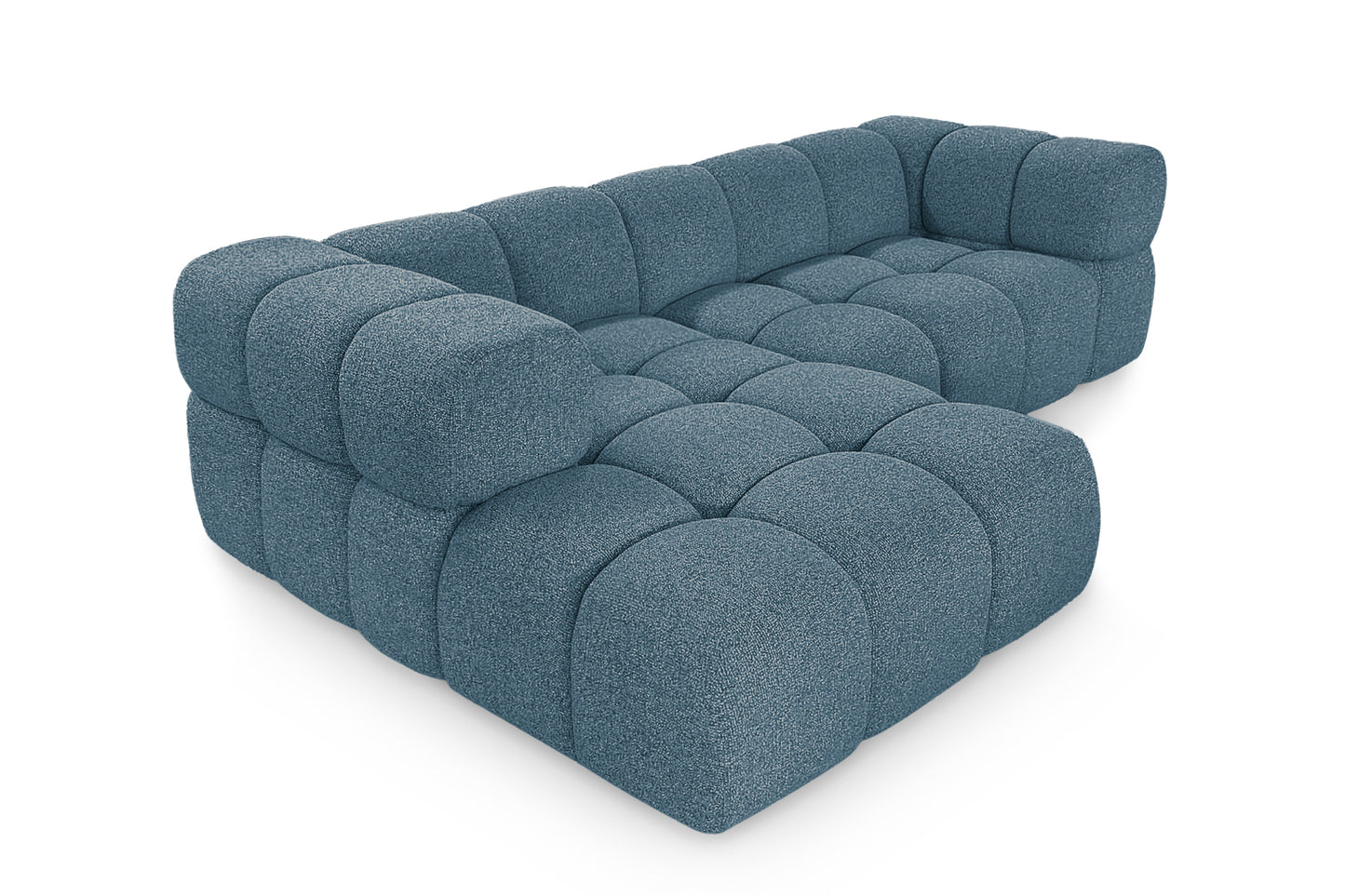Ecksofa AVERRO 280x150 cm Puente 39 Petrolblau Ottomane Links – Modernes Bubble-Sofa mit weichem Chenille-Strukturstoff