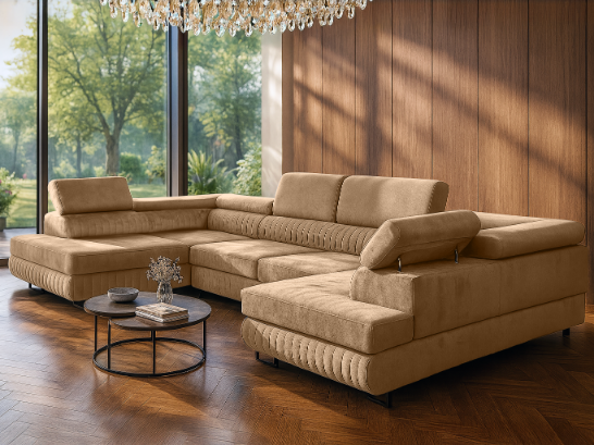 U-förmiges Schlafsofa Magnum Beige 345x202 cm – Flexibles Design ohne feste Seite
