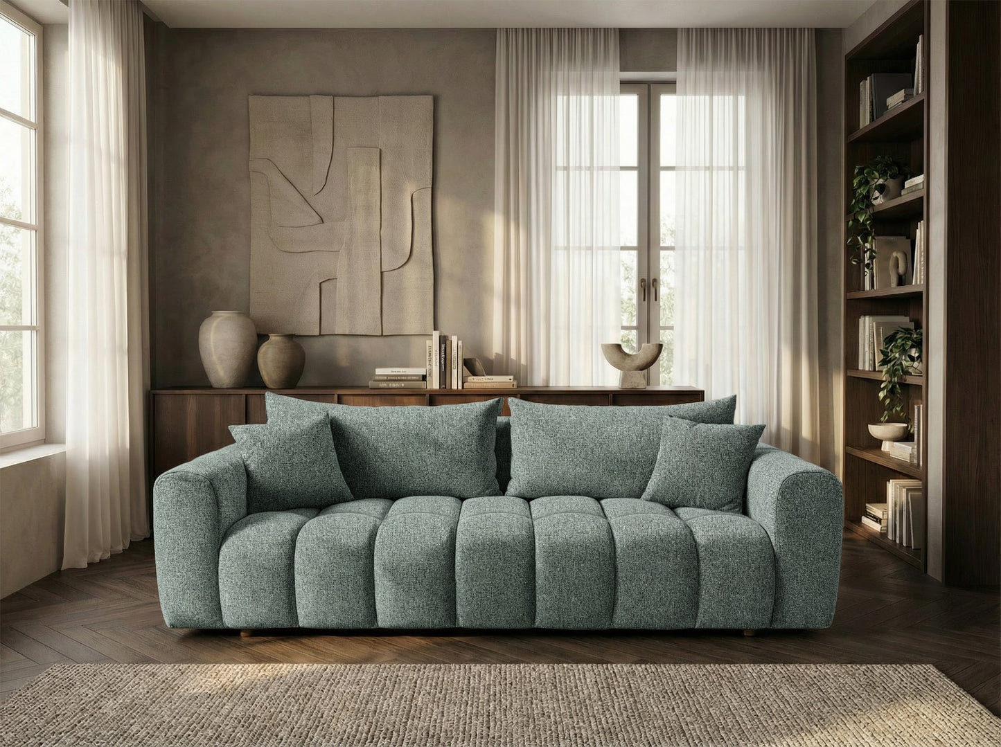 Schlafsofa COSMO 240cm HR-Schaum – Strukturstoff Puente 33 Salbeigrün